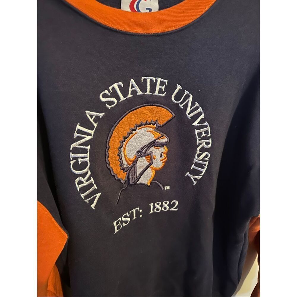 VTG Virginia State University Sweatshirt XL CG Wear VSU Trojans HBCU Orange Blue - Picture 3 of 6